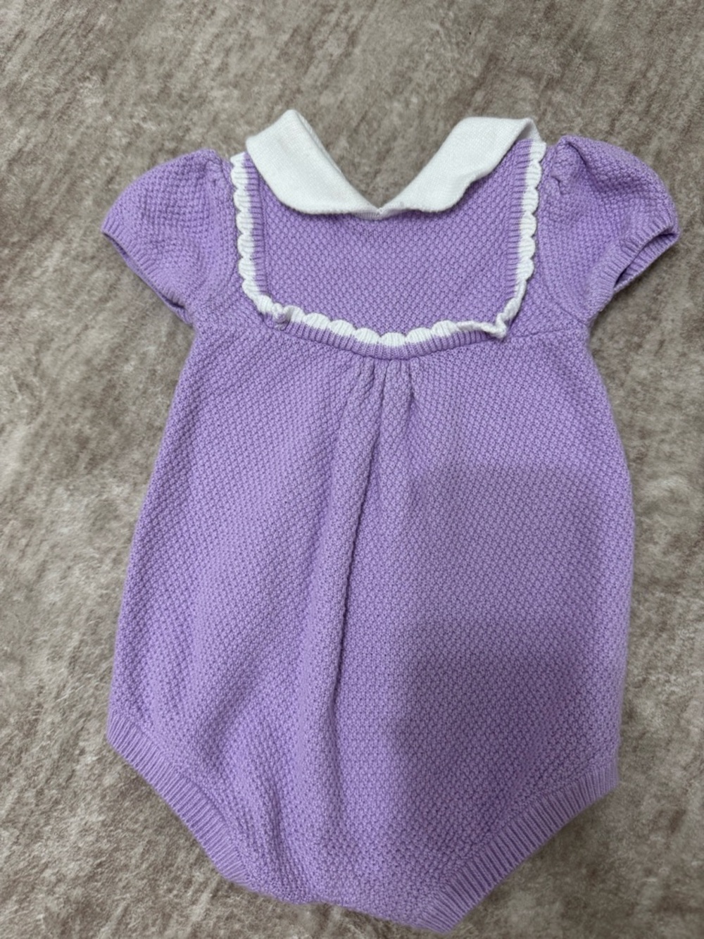 Janie & Jack Lavender Knit Baby girl Romper with White Peter Pan Collar